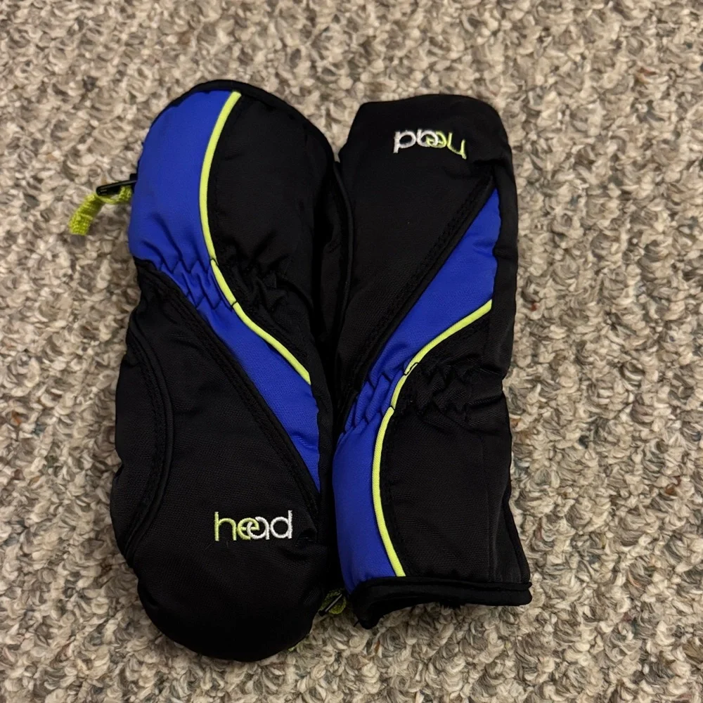 Head Black and Blue Mittens with Neon Accents